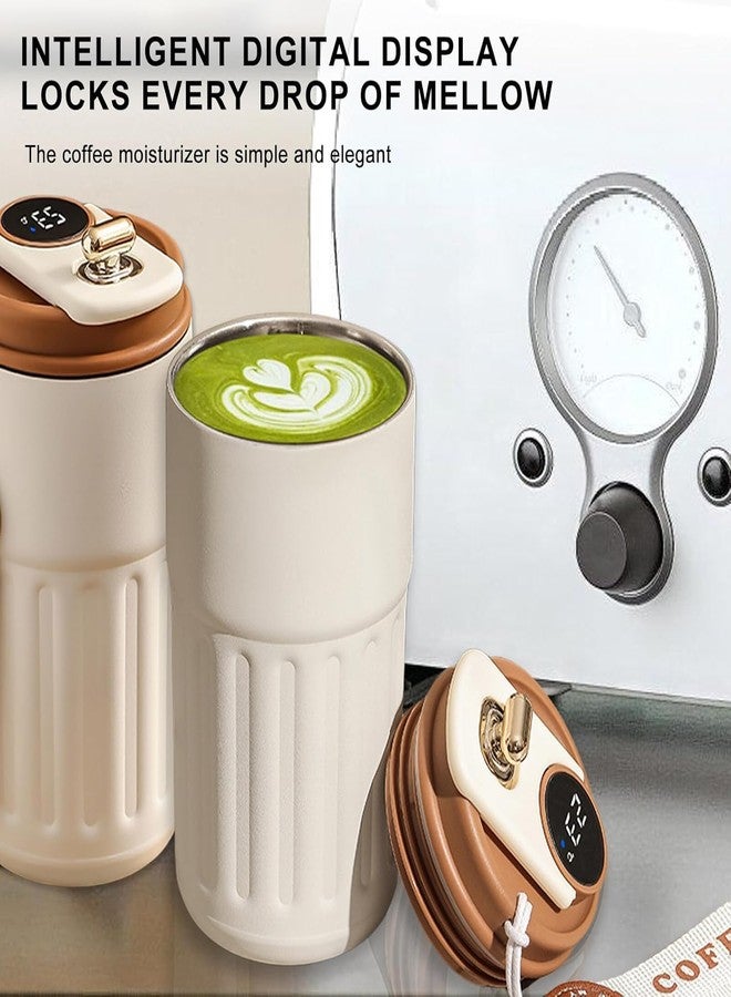 KELVEE كوب قهوة للسفر من كيلفي مع غطاء مانع للتسرب بسحاب، كوب ماء قابل لإعادة الاستخدام معزول بتفريغ الهواء مصنوع من الفولاذ المقاوم للصدأ للحفاظ على المشروبات ساخنة أو باردة، كوب حراري 400 مل (عاجي) - Image 4